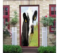 3D Door Art Stickers for Interior Doors Kids Black and White Cow Pastoral Style 90X200Cm Self-Adhesive Door Decal Murals Waterproof Removable Poster Wallpaper Bedroom Living Room Bathroom Home Deco