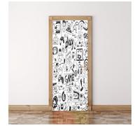 3D Door Art Stickers for Interior Doors Kids Black and White Game Element Graffiti 95X215Cm Self-Adhesive Door Decal Murals Waterproof Removable Poster Wallpaper Bedroom Living Room Bathroom Home D