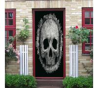 3D Door Art Stickers for Interior Doors Kids Black and White Skull Line Art 77X200Cm Self-Adhesive Door Decal Murals Waterproof Removable Poster Wallpaper Bedroom Living Room Bathroom Home Decorati