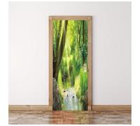 3D Door Art Stickers for Interior Doors Kids Green Forest Stream Light and Shadow 77X200Cm Self-Adhesive Door Decal Murals Waterproof Removable Poster Wallpaper Bedroom Living Room Bathroom Home De