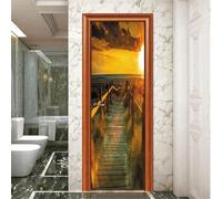 3D Door Art Stickers for Interior Doors Kids Wooden Bridge Sunset Landscape Self-Adhesive Door Decal Murals Waterproof Removable Poster Wallpaper Bedroom Living Room Bathroom Home Decorati-2218141900
