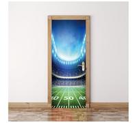 3D Door Art, Waterproof Removable Mural Door Stickers, Self-Adhesive American Football Field with Blue Lights 90X200Cm Wallpaper, Door Decals for Room Bedrooms Bathroom Toilet Home Art Poster Decor