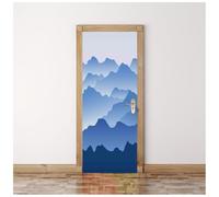 3D Door Art, Waterproof Removable Mural Door Stickers, Self-Adhesive Blues-Tone Mountain Range Vista 77X200Cm Wallpaper, Door Decals for Room Bedrooms Bathroom Toilet Home Art Poster Decoration