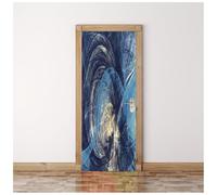 3D Door Art, Waterproof Removable Mural Door Stickers, Self-Adhesive Dark Blue Abstract Dynamic Lines 77X200Cm Wallpaper, Door Decals for Room Bedrooms Bathroom Toilet Home Art Poster Decoration