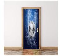 3D Door Art, Waterproof Removable Mural Door Stickers, Self-Adhesive Dark Blue Splash Football 77X200Cm Wallpaper, Door Decals for Room Bedrooms Bathroom Toilet Home Art Poster Decoration