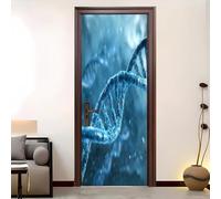 3D Door Mural 82x200 cm DNA Double Helix Structure Self Adhesive Removable PVC Door Sticker Blue Stickers for Interior Doors Bedroom Living Room Bathroom House Decoration