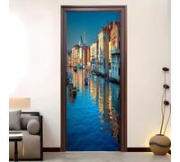 3D Door Mural 82x200 cm Romantic European-Style Architecture Self Adhesive Removable PVC Door Sticker Multicolor Stickers for Interior Doors Bedroom Living Room Bathroom House Decoration
