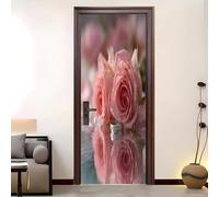 3D Door Mural 82x200 cm Romantic Roses Self Adhesive Removable PVC Door Sticker Pink Stickers for Interior Doors Bedroom Living Room Bathroom House Decoration