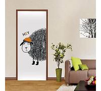 3D Door Mural Cartoon Animal Sheep 77 X 200 Cm Waterproof Door Decal Vinyl Door Wallpaper Office Art Door Stickers for Interior Doors, Bedroom Living Room Bathroom House Decor Door Poster