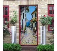 3D Door Mural European Style Street Oil Painting 95X215Cm Waterproof Removable Art Door Stickers Kids Girls Boys Room Bedrooms Bathroom Toilet Home Decoration Decal Art Poster Wallpaper Removable M