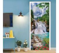 3D Door Mural Forest Mountain Waterfall Landscape Self Adhesive Door Sticker Poster Wallpaper Art Wall Sticker Photo 80 X 200 Cm for Living Room Bedroom Bathroom Kitchen Office PVC Rem-86270040155787