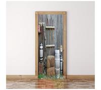 3D Door Mural Gray Rustic Farm Tools Wooden Wall 95X215Cm Waterproof Removable Art Door Stickers Kids Girls Boys Room Bedrooms Bathroom Toilet Home Decoration Decal Art Poster Wallpaper Removable M