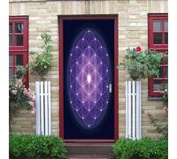 3D Door Mural Purple Geometric Light Effect On Dark Blue Background 95X215Cm Waterproof Removable Art Door Stickers Kids Girls Boys Room Bedrooms Bathroom Toilet Home Decoration Decal Art Poster Wa