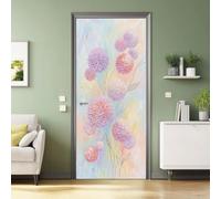 3D Door Mural Sticker, Botanical Floral Waterproof Peel and Stick Removable PVC Door Stickers - Chrysanthemum Leaves Branches Watercolour Doors Poster Stickers for Bedrooms Living Room, 80 x 210 cm