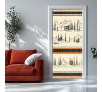 3D Door Mural Sticker for Interior, Country Farmhouse Style Cottage 90x210 cm Waterproof Self-Adhesive PVC Stickers Wall Decoration Beige, Door Poster for Bedrooms Living Room