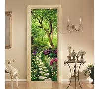 3D Door Mural Sticker for Interior Doors Green Forest W95 x H215 cm Waterproof Self-Adhesive PVC Door Stickers Wall Decoration Door Poster Stickers for Bedrooms Living Room