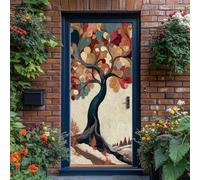 3D Door Mural Sticker for Interior Doors, Waterproof Self-Adhesive PVC Door Stickers - Bohemian Eclectic Plants Leaves Tree Trunk Curves Polka Dots Stickers for Bedrooms Living Room, 77 x 200 cm