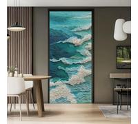 3D Door Mural Sticker for Interior Doors, Waterproof Self-Adhesive PVC Door Stickers - Coastal Minimalist Nature Ocean Waves Wave Pattern Lakes Stickers for Bedrooms Living Room, 88 x 200 cm