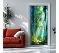 3D Door Mural Sticker for Interior, Forest Sunset 82x200 cm Waterproof Self-Adhesive PVC Stickers Wall Decoration Green, Door Poster for Bedrooms Living Room