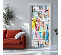 3D Door Mural Sticker for Interior, Graffiti Elements Brick Wall 82x200 cm Waterproof Self-Adhesive PVC Stickers Wall Decoration Colorful, Door Poster for Bedrooms Living Room