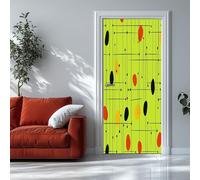 3D Door Mural Sticker for Interior, Modern Lines Dots 82x200 cm Waterproof Self-Adhesive PVC Stickers Wall Decoration Green, Door Poster for Bedrooms Living Room