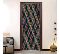 3D Door Mural Sticker Wallpaper 82x200 cm Retro Traditional Style Plaid Interior,Removable Self-Adhesive Door Decals Green Living Office Waterproof Self-Adhesive PVC Art Door Stickers