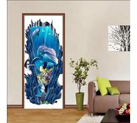 3D Door Mural Stickers Peel and Stick- Animal Dolphin 77 X 200 Cm -Self-Adhesive Door Decals PVC Removable Waterproof Door Wallpaper Wall Art Decor Sticker - Children's Room Boys and Girls-8766739107