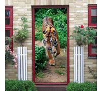 3D Door Mural Stickers Peel and Stick- Animal Tiger 90 X 200 Cm -Self-Adhesive Door Decals PVC Removable Waterproof Door Wallpaper Wall Art Decor Sticker - Children's Room Boys and Gir-92943987689154