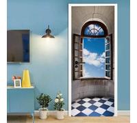 3D Door Mural Stickers Peel and Stick- Window View 90 X 200 Cm Self-Adhesive Door Decals PVC Removable Waterproof Door Wallpaper Wall Art Decor Sticker Living Room Children's Room Door-98430323871796