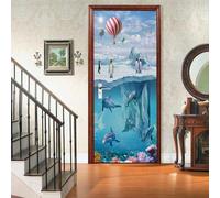 3D Door Photo Self-Adhesive Door Sticker Poster Wallpaper Mural Art Wall Sticker Animal Dolphin 80 X 200 Cm PVC Removable Door Decoration for Living Room Bedroom Bathroom Kitchen Offic-46545053229447