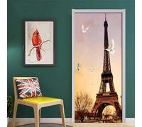 3D Door Photo Self Adhesive Door Sticker Poster Wallpaper Mural Art Wall Sticker Eiffel Tower Building Landscape 88 X 200 Cm for Living Room Bedroom Bathroom Kitchen Office PVC Removab-34472540411582