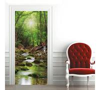 3D Door Sticker Beautiful Scenery of Forest River Self-Adhesive Mural Home Decoration Wall Stickers Bedroom Living Room Removable Poster Art Stickers- 80 X 200 Cm - Children's Room Boys and Girls Roo