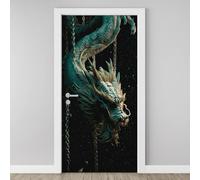 3D Door Sticker Dragon Iron Chain Underwater Wallpaper Oriental Mythical Door Stickers Self Adhesive Removable Animal Theme Door Decals for Bedroom Living Room Decoration Vinyl Murals 95x215 cm A5j24