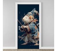 3D Door Sticker Hamster Magician Wallpaper Cute White Mouse Door Stickers Self Adhesive Removable Fairy Tale Animal Door Decals for Bedroom Living Room Decoration Vinyl Murals 95x215 cm P5j149