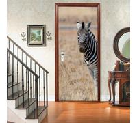 3D Door Sticker Home Decoration, Animal Zebra 95 X 215 Cm Door Wall Paper Mural, PVC Waterproof Self-Adhesive Door Murals Wallpaper Art Decorative Wall Decals Bedroom Kids Room Door A-43215391756498