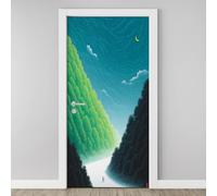 3D Door Sticker Mountain Trail Wallpaper Valley Path Door Stickers Self Adhesive Removable Abstract Mountains Tree Door Decals for Bedroom Living Room Decoration Vinyl Murals 95x215 cm H6l24