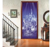 3D Door Sticker Music Notes Pattern Self Adhesive Poster Wallpaper Mural Art Wall Sticker Photo 88 X 200 Cm for Living Room Bedroom Bathroom Kitchen Office PVC Removable Door Decoratio-16395212989296