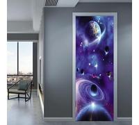 3D Door Sticker Outer Space Landscape Self-Adhesive Mural Home Decoration Wall Stickers Bedroom Living Room Removable Poster Art Stickers- 90 X 200 Cm - Boys and Girls Room Door Photo-7521595499