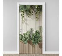 3D Door Sticker Palm Leaves Vine Wallpaper Green Nature Plant Door Stickers Self Adhesive Removable Modern Wood Plank Door Decals for Bedroom Living Room Decoration Vinyl Murals 95x215 cm O4d89