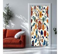 3D Door Sticker Peel and Stick Hand Drawn Indian Style Flowers 90x200 cm Murals Self-Adhesive Inner Room Wallpaper Wall Murals Cream, Waterproof PVC Door Decal for Bedroom Decor