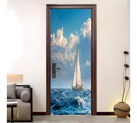 3D Door Sticker Peel and Stick Murals 77x200 cm Marine Nautical Patterns Door Wraps Wall Murals Poster Wallpaper Blue Door Wallpaper for Home Bedroom Decor