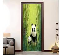 3D Door Sticker Peel and Stick Murals Bamboo Jungle Animal Panda Self-Adhesive PVC Door Sticker Green Waterproof Door Wallpaper for Home Bedroom Decor 82x200 cm
