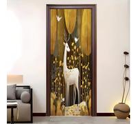 3D Door Sticker Peel and Stick Murals Fantasy Jungle Animals Self-Adhesive PVC Door Sticker Light Brown Waterproof Door Wallpaper for Home Bedroom Decor 82x200 cm