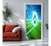 3D Door Sticker Peel and Stick Sports Style Football Grass 85x215 cm Murals Self-Adhesive Inner Room Wallpaper Wall Murals Teal, Waterproof PVC Door Decal for Bedroom Decor