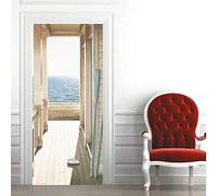 3D Door Sticker Sea View Self-Adhesive Mural Home Decoration Wall Stickers Bedroom Living Room Removable Poster Art Stickers-77x200cm