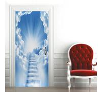 3D Door Sticker Self Adhesive Poster Wallpaper Mural Art Wall Sticker Photoblue Ladder 77 X 200 Cm for Living Room Bedroom Bathroom Kitchen Office PVC Removable Door Decoration -0F3N3L5O