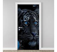 3D Door Sticker Tiger Face Portrait Wallpaper Wild Animal Door Stickers Self Adhesive Removable Night Jungle Predator Door Decals for Bedroom Living Room Decoration Vinyl Murals 95x215 cm A5j159