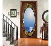 3D Door Sticker Waterproof Vintage Porthole Sea View 3D Door Mural Sticker Removable Vinyl Door Sticker Vinyl Wall Sticker for Interior Doors Livingroom Bedroom Bathroom Office Home Decor 77X200 Cm