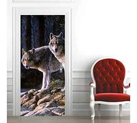 3D Door Sticker Wolf Self-Adhesive Mural Home Decoration Wall Stickers Bedroom Living Room Removable Poster Art Stickers-77x200cm
