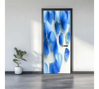 3D Door Stickers 77 x 200 cm, 3D Plants Blue Floral Patterns Removable DIY Renovation Wallpaper, Art Door Stickers for Bedroom Living Room Bathroom House Decoration, Cream